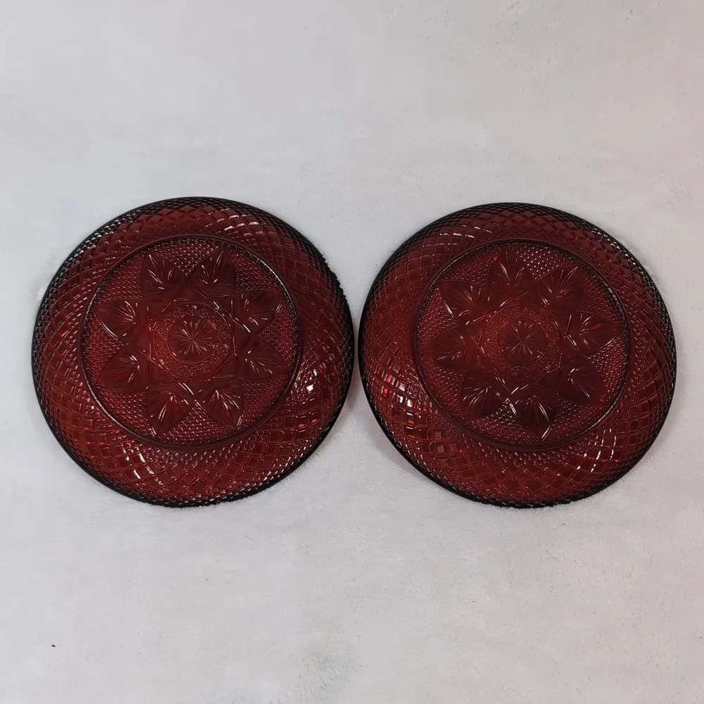 Vtg Set of 2 Luminarc Cristal D'Arques-Durand Ruby Red‎ France Salad Plates 8